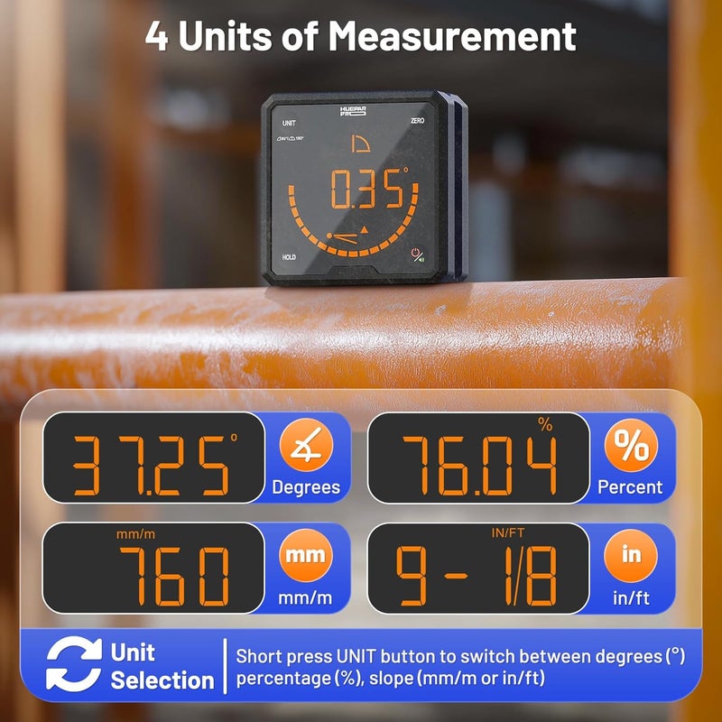 Huepar Pro Digital Angle Gauge Angle Finder Level with V-Groove Magnetic Base&Backlit LCD Angle Ruler Electronic Table Saw Bevel Gauge Protractor Inclinometer for Construction, Woodworking, Machinery - Image 3
